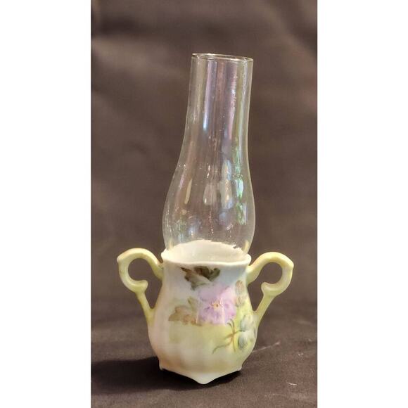 VINTAGE Floral design VOTIVE CANDLE HOLDER WITH GLASS CHIMNEY - Picture 4 of 8